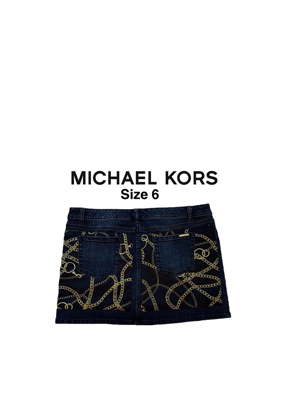 Michael Kors Gold Chain Print Jean Skirt size 6 ⭐️⭐️⭐️⭐️⭐️